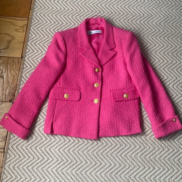 Zara Jackets & Coats Zara New Woman Pink Tweed Textured Blazer